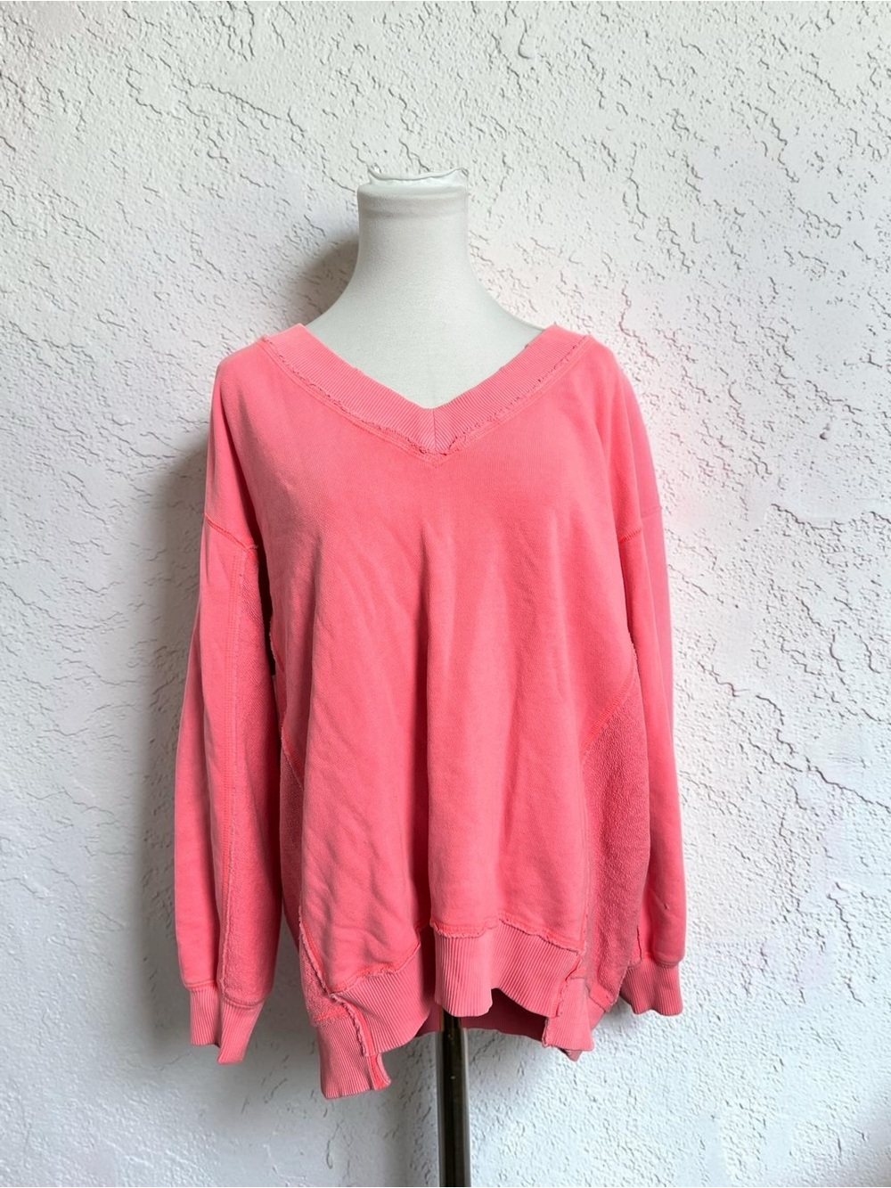 Aerie Coral Oversized V-Neck Sweatshirt Soft Fleece Pullover Cozy Lounge Top XS